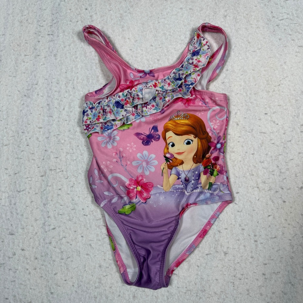 Disney Sofia the First Girls Pink Purple Ruffle One Piece Swimsuit 3T 757065SO
